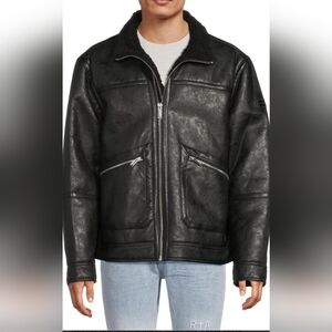 Karl Lagerfeld Men's Faux-Leather Double-Zip Jacket Size XL.